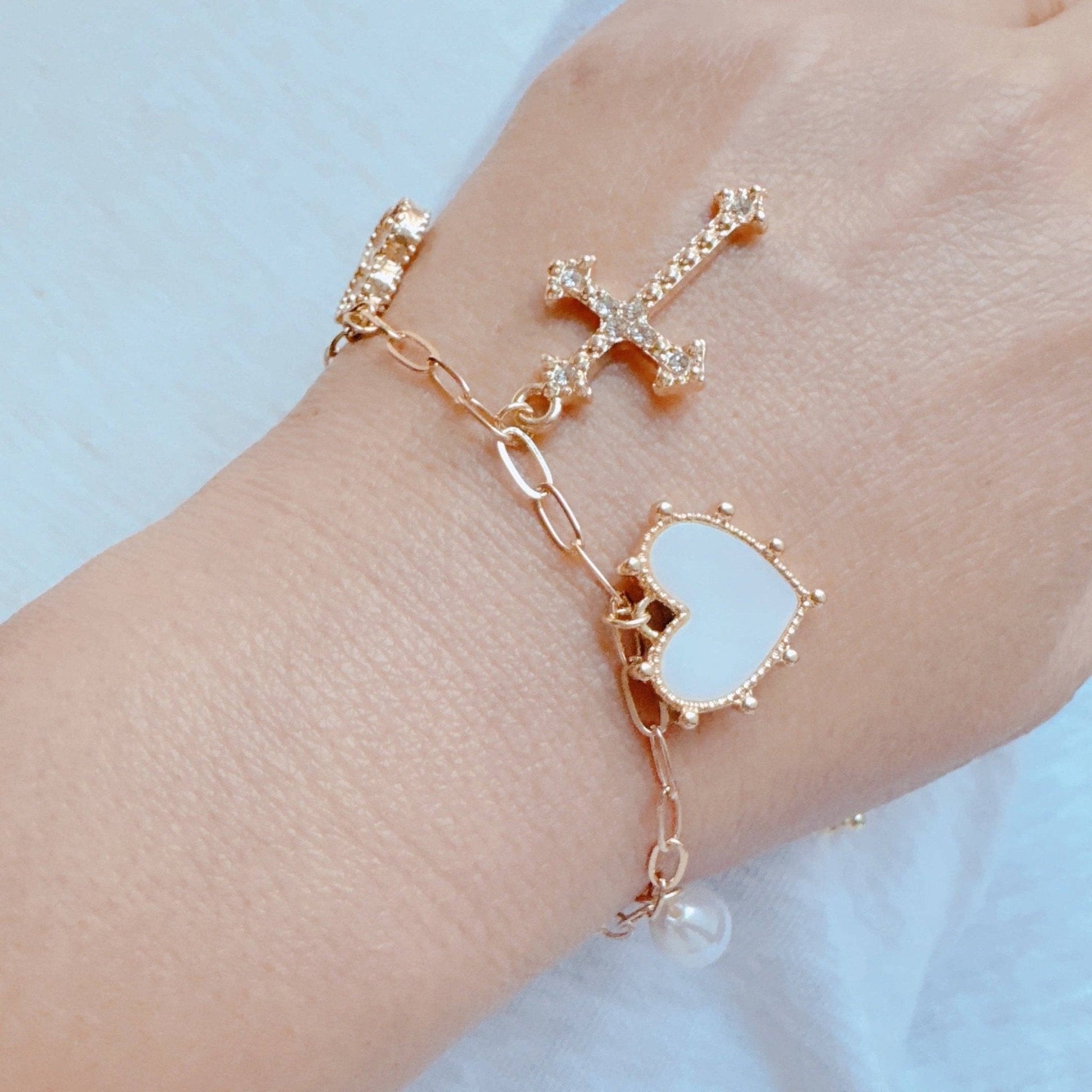 Cross & Clover Multi Charm Bracelet, Lucky, Stylish Statement Jewelry, Perfect Gift for Her - Nifty Decor & More