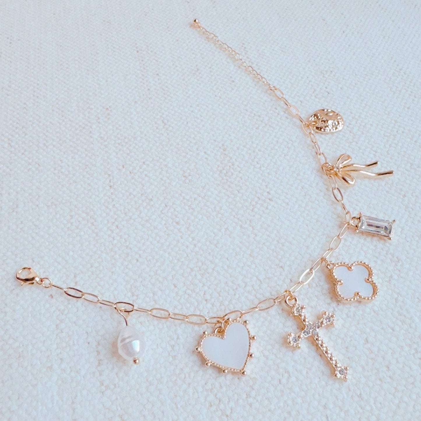 Cross & Clover Multi Charm Bracelet, Lucky, Stylish Statement Jewelry, Perfect Gift for Her - Nifty Decor & More
