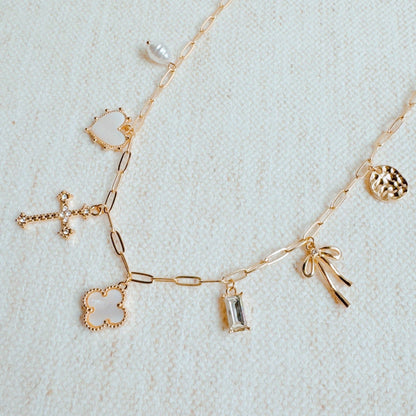 Cross Clover Multi Charm Necklace, Stylish Layered Gold Pendant, Perfect Add-On for Bracelet or Necklace, Trendy Gift for Her Charms with Necklace