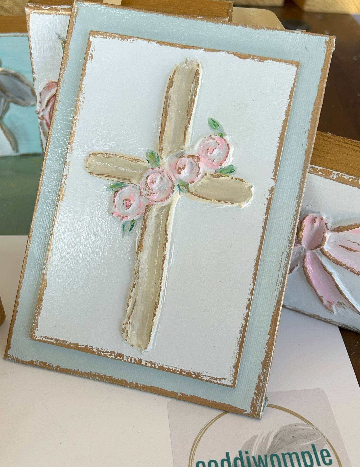 Cross with roses panel | Easter Spring wedding baptism - Nifty Decor & More