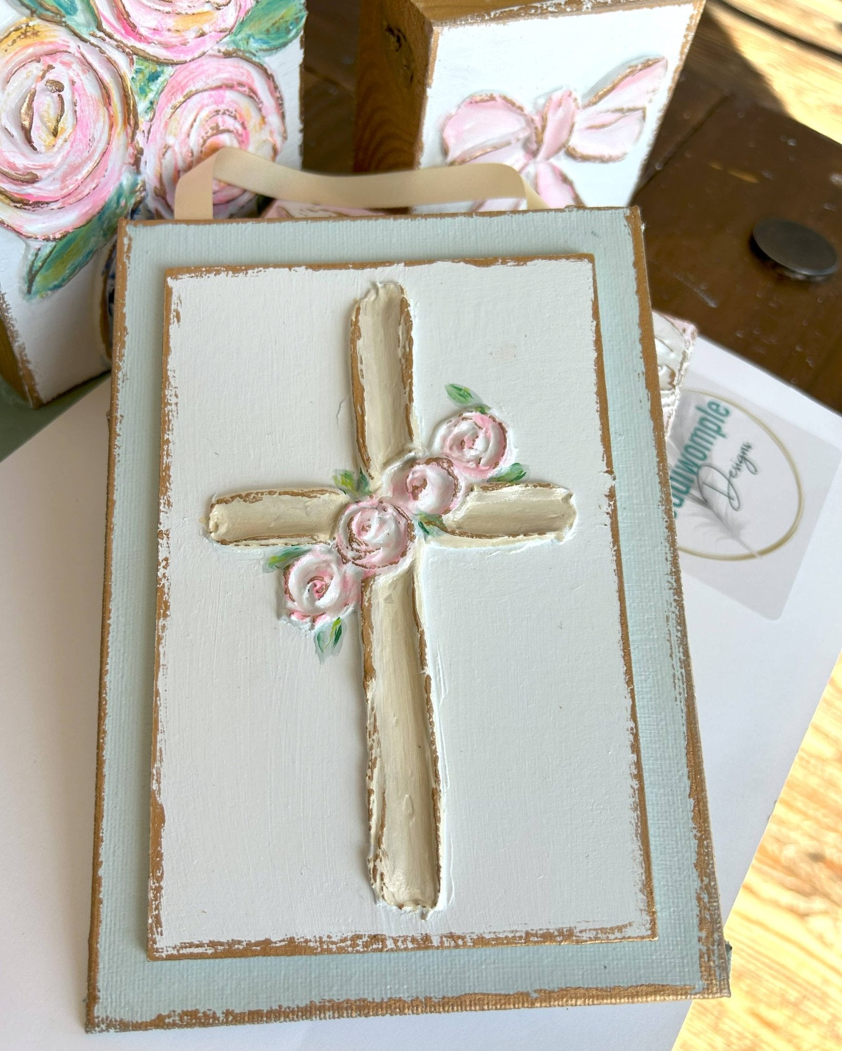 Cross with roses panel | Easter Spring wedding baptism - Nifty Decor & More