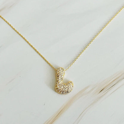 Crystal Bubble Initial Necklace, Sparkling Preppy Charm Necklace, Trendy Accessory for Women, Gift Idea Charm with necklace L