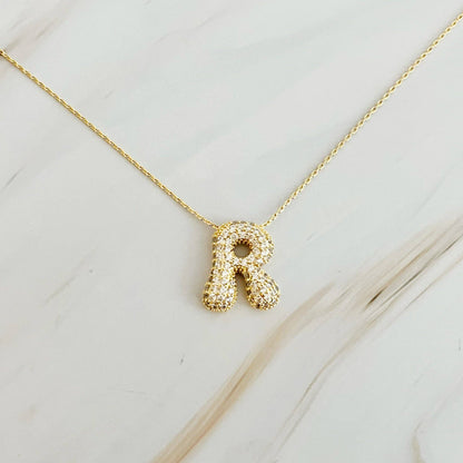 Crystal Bubble Initial Necklace, Sparkling Preppy Charm Necklace, Trendy Accessory for Women, Gift Idea Charm with necklace R
