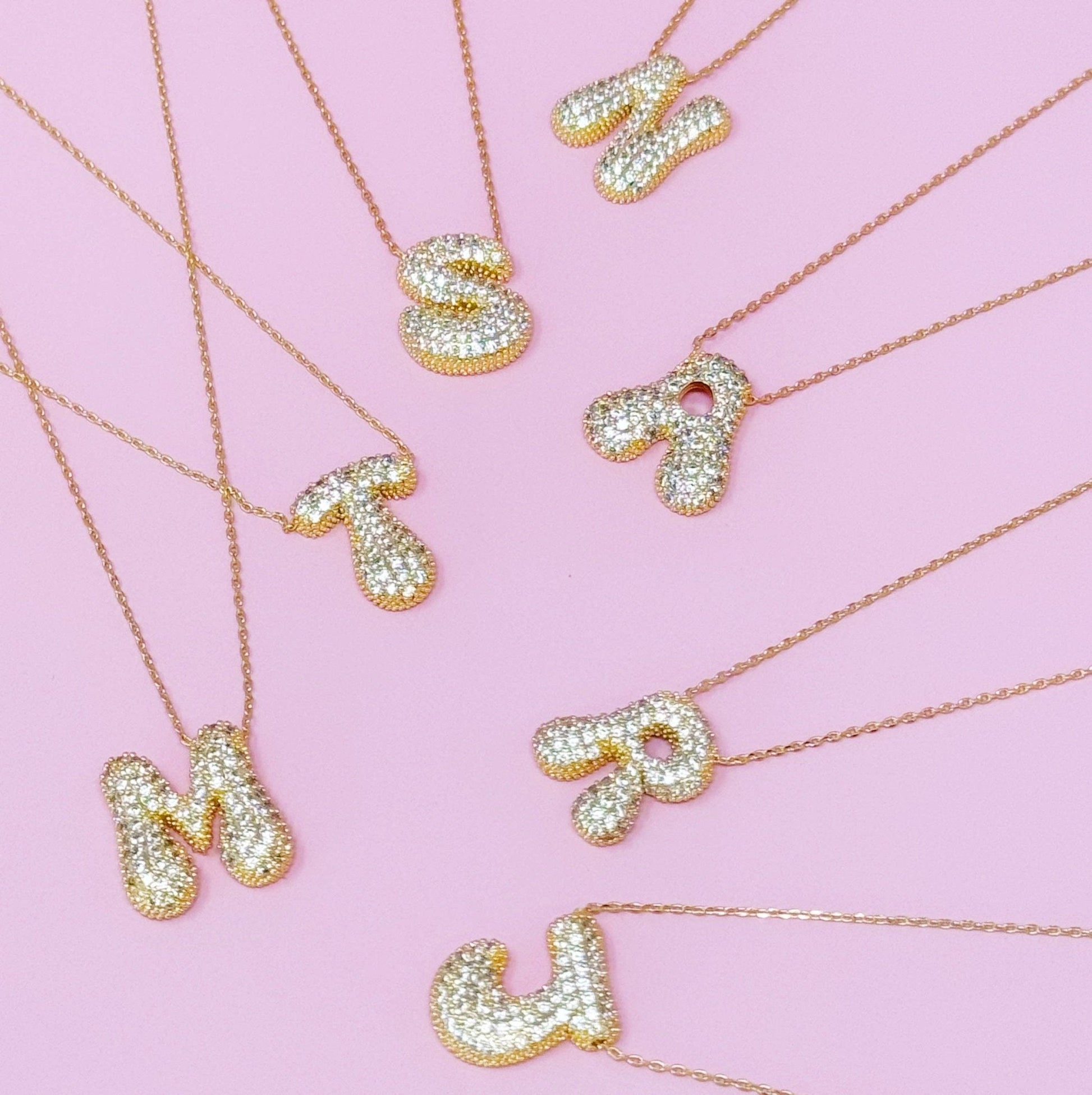 Crystal Bubble Initial Necklace, Sparkling Preppy Charm Necklace, Trendy Accessory for Women, Gift Idea - Nifty Decor & More