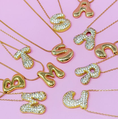 Crystal Bubble Initial Necklace, Sparkling Preppy Charm Necklace, Trendy Accessory for Women, Gift Idea Charm with necklace