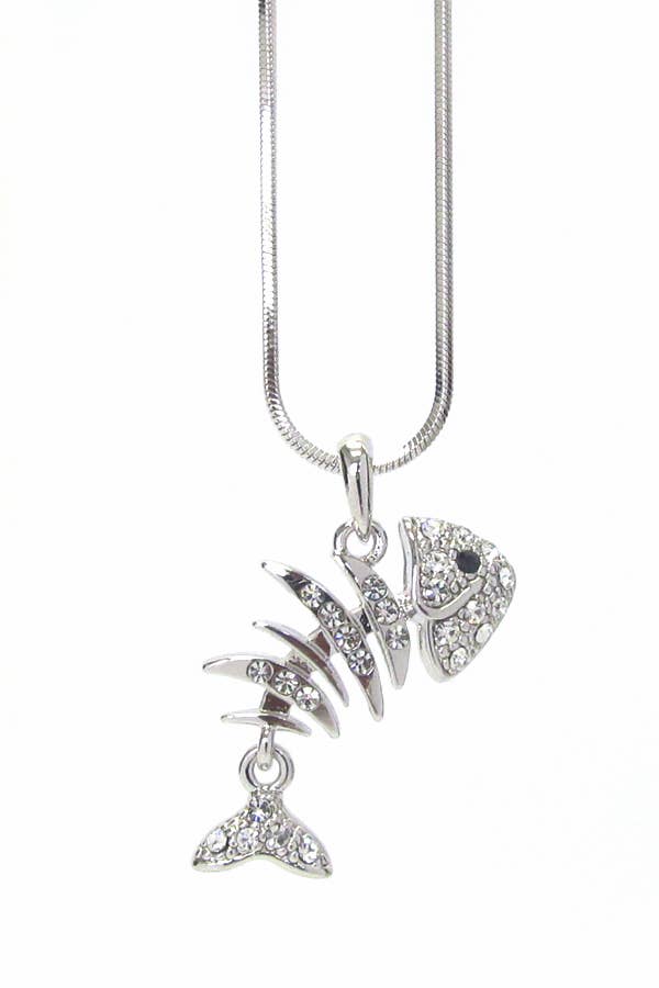 Crystal Fish Bone Pendant Necklace - Nifty Decor & More