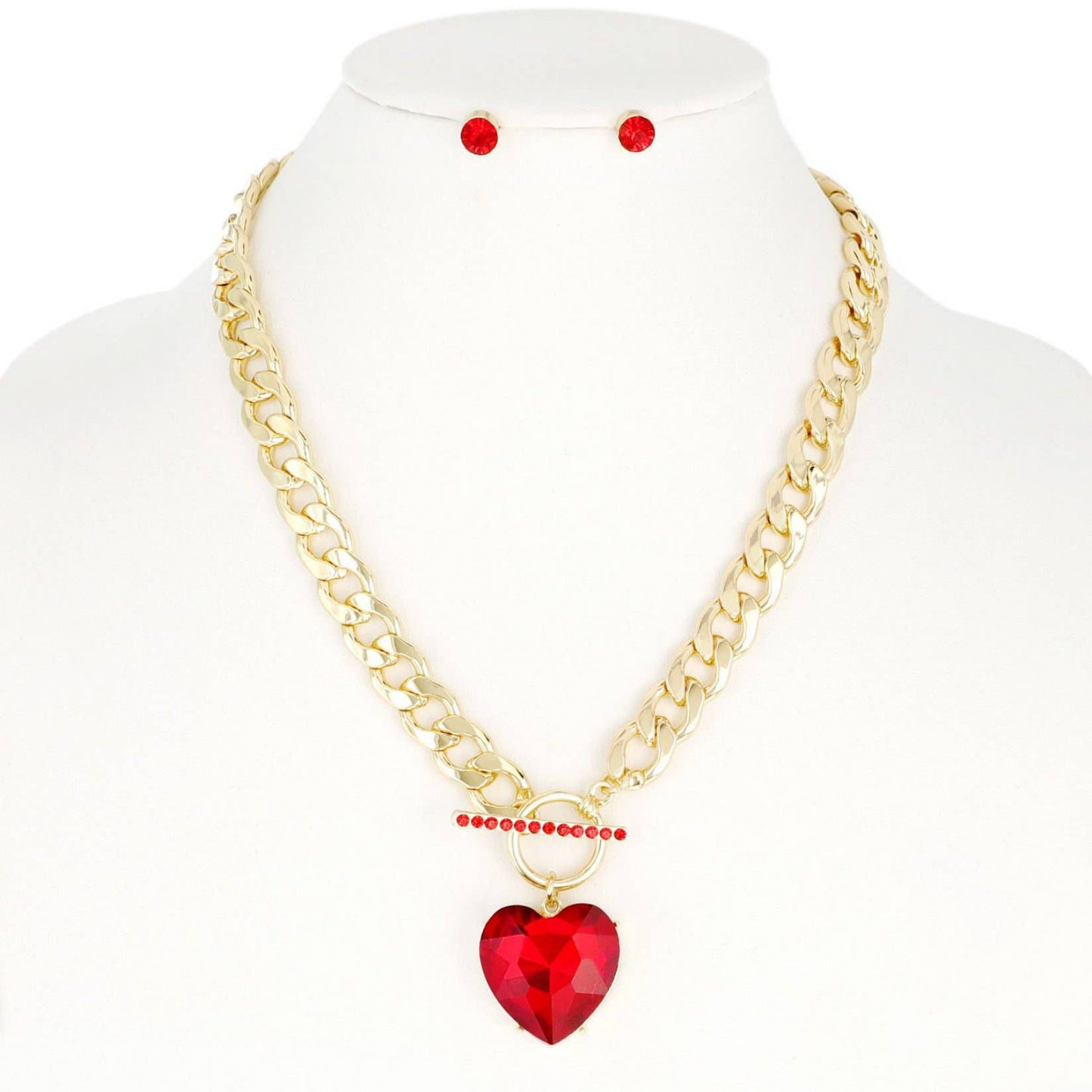 Crystal Heart Pendant Chain Necklace & Earring Set - Nifty Decor & More