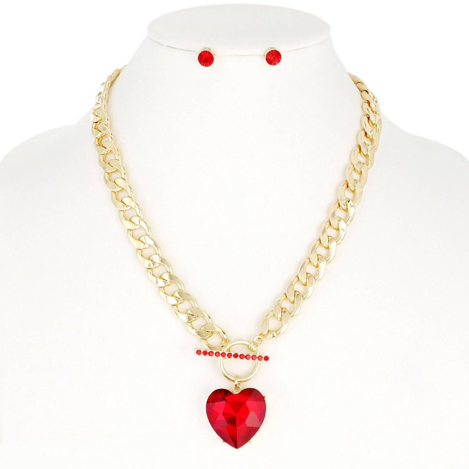 Crystal Heart Pendant Chain Necklace & Earring Set - Nifty Decor & More