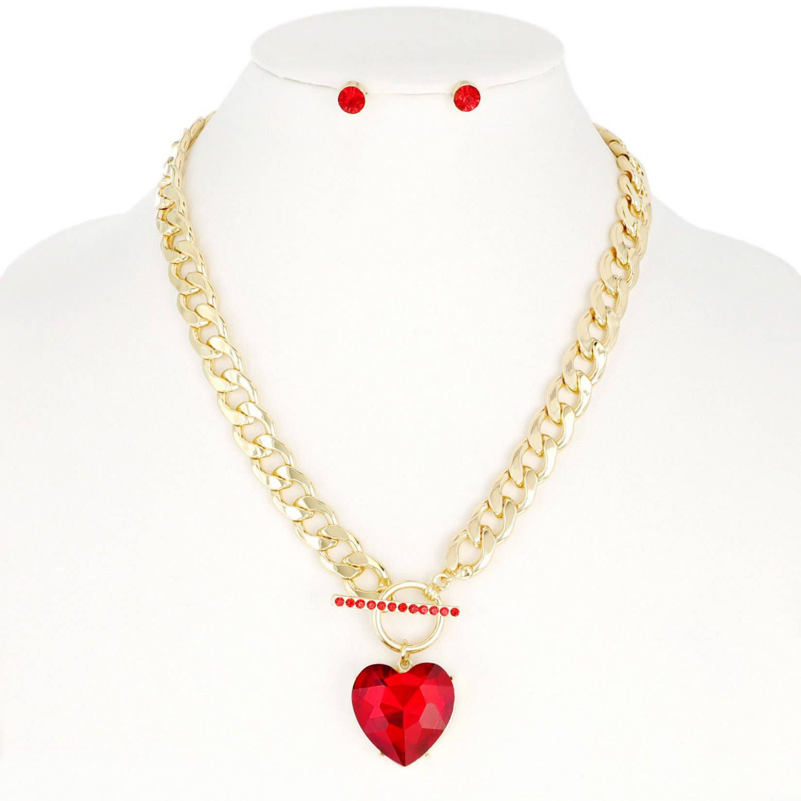 Crystal Heart Pendant Chain Necklace & Earring Set - Nifty Decor & More