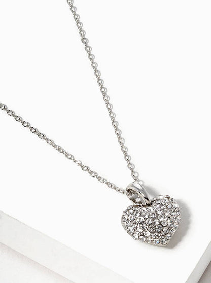 Crystal Pave Heart Pendant Necklace Valentine Necklace Rhodium