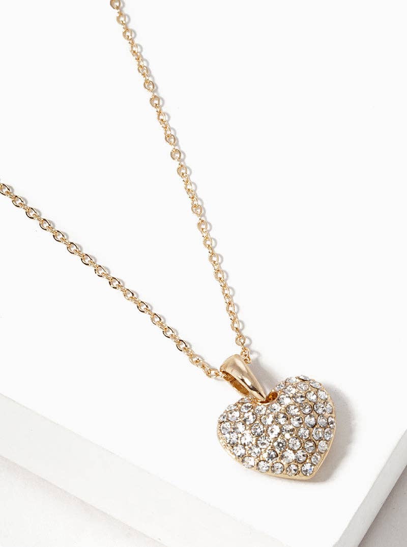 Crystal Pave Heart Pendant Necklace Valentine Necklace Gold