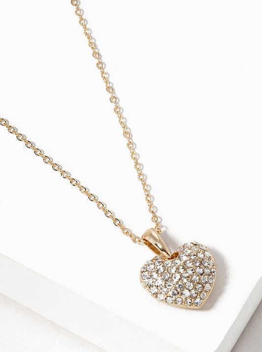 Crystal Pave Heart Pendant Necklace Valentine Necklace Gold