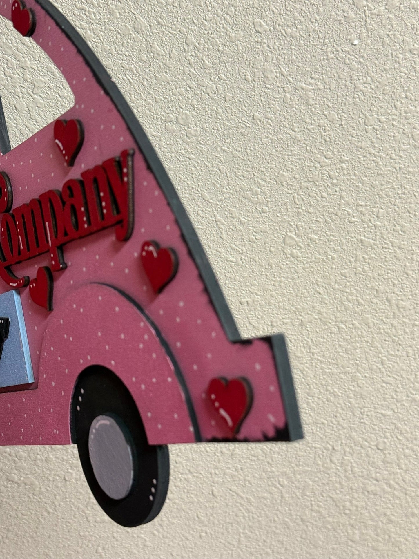 Cupid & Company Wall Hanger – Pink Slug Bug Decor | Cute Valentine Wall Sign | Hearts, Polka Dots, Love Theme Valentine Wall Decor