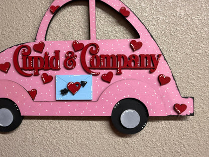 Cupid & Company Wall Hanger – Pink Slug Bug Decor | Cute Valentine Wall Sign | Hearts, Polka Dots, Love Theme Valentine Wall Decor