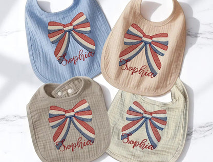 Custom Embroidered Name Patriotic Baby Bib, Adorable Mess-Proof Feeding Accessory, Perfect Baby Shower Gift Baby Bibs