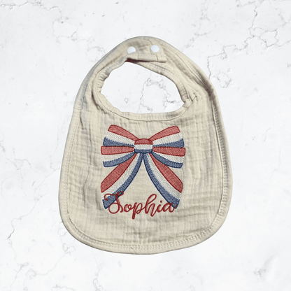 Custom Embroidered Name Patriotic Baby Bib, Adorable Mess - Proof Feeding Accessory, Perfect Baby Shower Gift - Nifty Decor & More