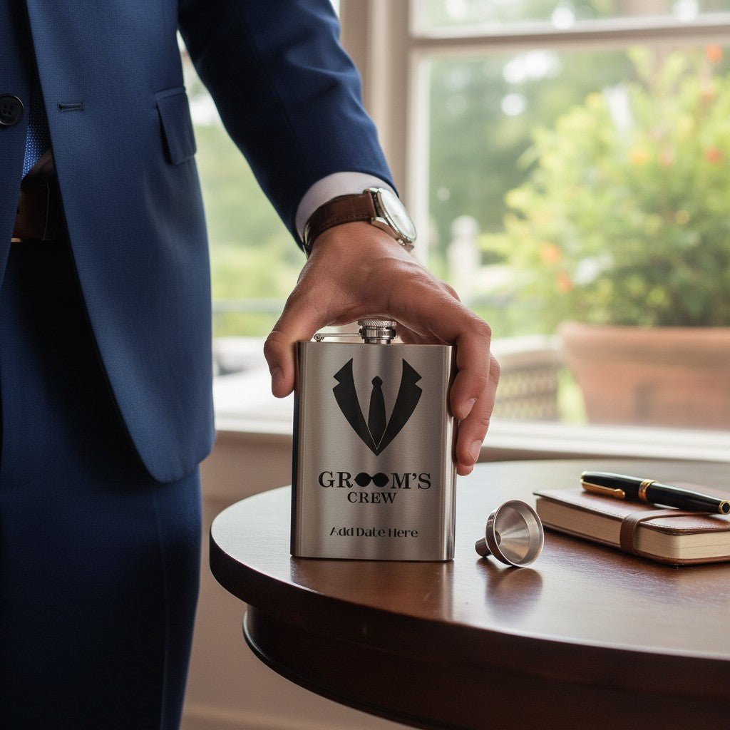 Custom Groom Flask Personalized Groomsman Wedding Party Gift - Nifty Decor & More