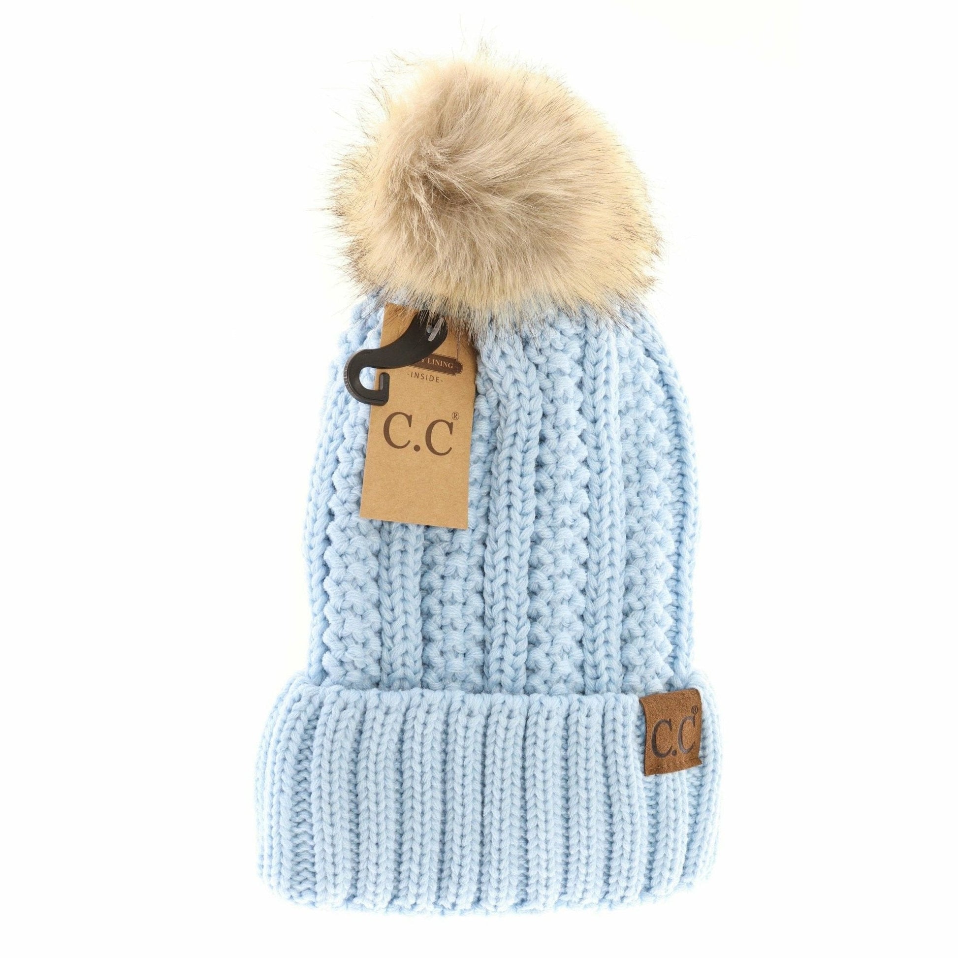 Customizable Winter Beanie with Fur Pom, Warm Soft Acrylic Hat with Embroidery, Stylish Cold Season Essential, Unique Gift Idea - Nifty Decor & More