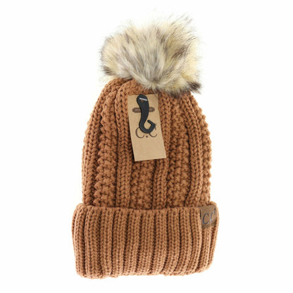 Customizable Winter Beanie with Fur Pom, Warm Soft Acrylic Hat with Embroidery, Stylish Cold Season Essential, Unique Gift Idea - Nifty Decor & More