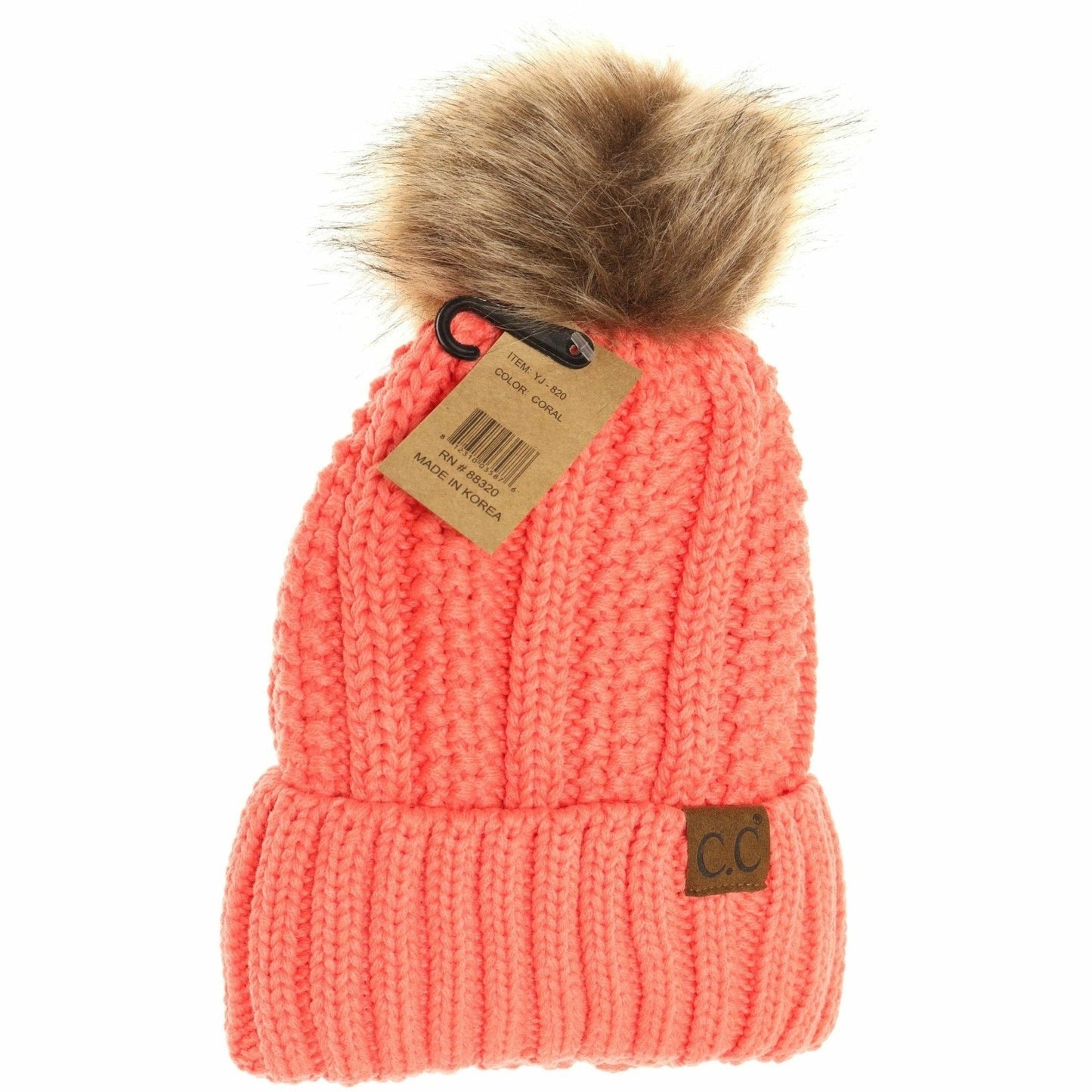 Customizable Winter Beanie with Fur Pom, Warm Soft Acrylic Hat with Embroidery, Stylish Cold Season Essential, Unique Gift Idea - Nifty Decor & More
