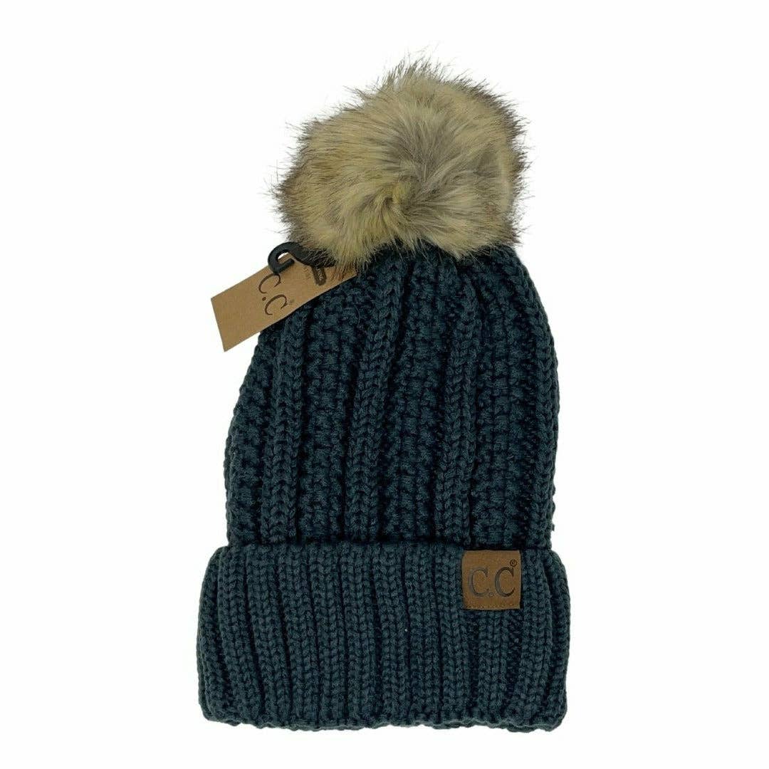 Customizable Winter Beanie with Fur Pom, Warm Soft Acrylic Hat with Embroidery, Stylish Cold Season Essential, Unique Gift Idea - Nifty Decor & More