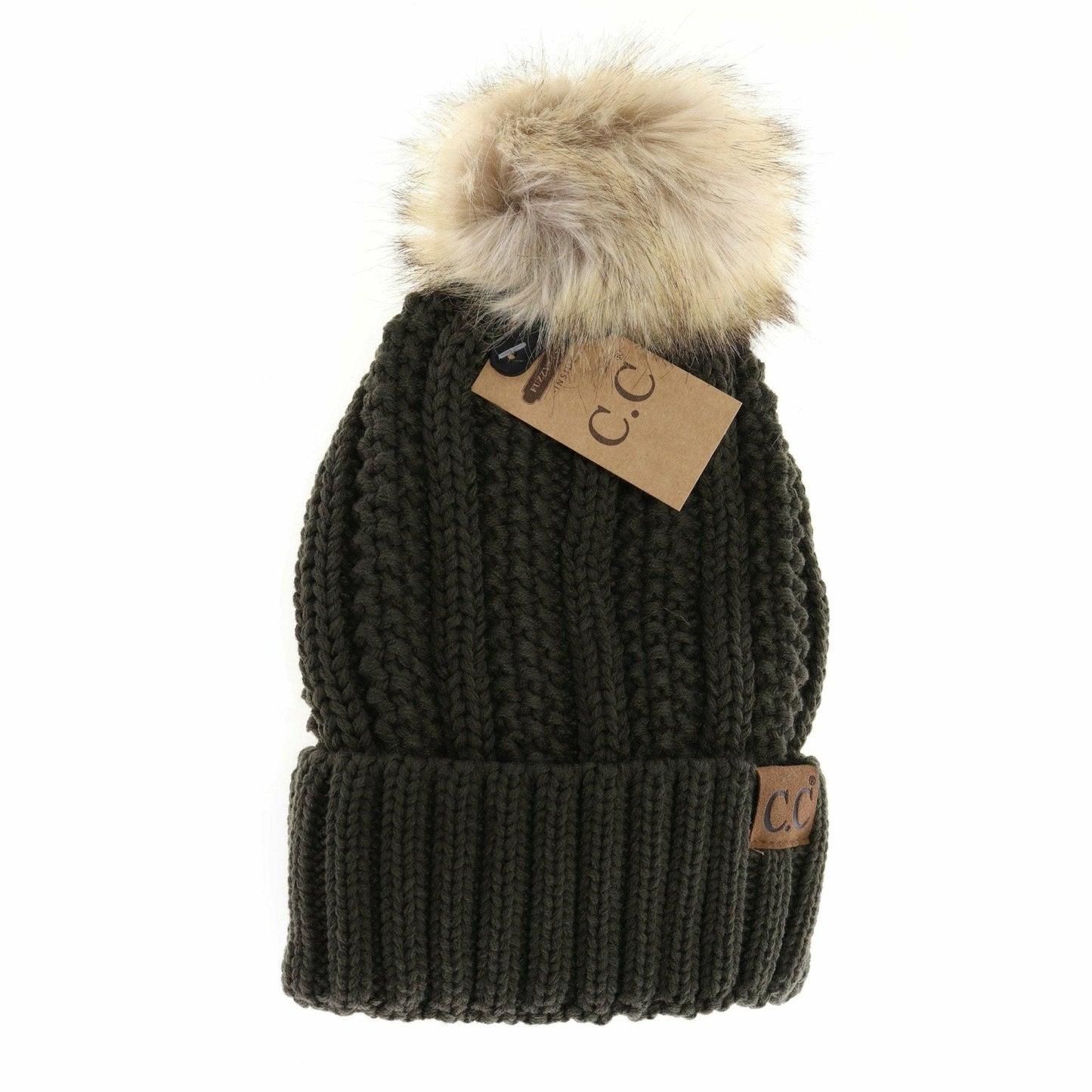 Customizable Winter Beanie with Fur Pom, Warm Soft Acrylic Hat with Embroidery, Stylish Cold Season Essential, Unique Gift Idea - Nifty Decor & More