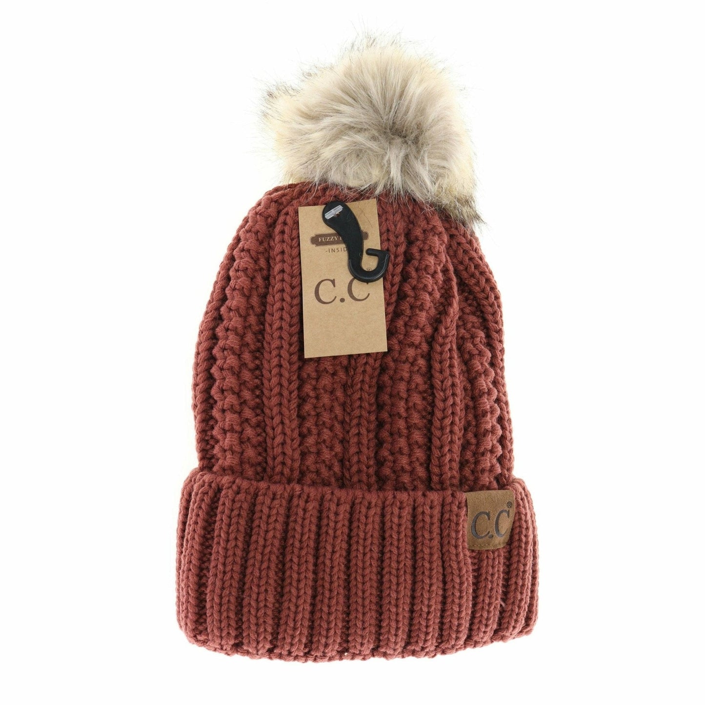 Customizable Winter Beanie with Fur Pom, Warm Soft Acrylic Hat with Embroidery, Stylish Cold Season Essential, Unique Gift Idea - Nifty Decor & More