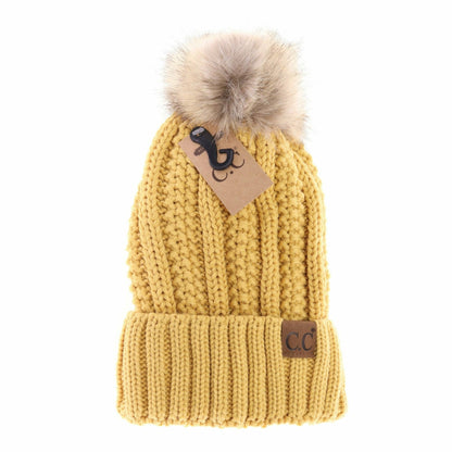 Customizable Winter Beanie with Fur Pom, Warm Soft Acrylic Hat with Embroidery, Stylish Cold Season Essential, Unique Gift Idea - Nifty Decor & More