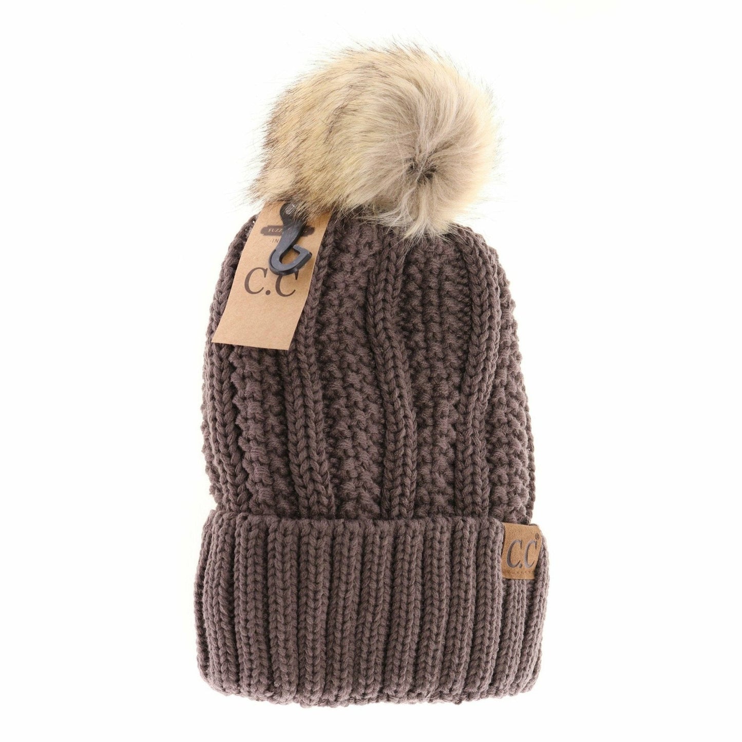 Customizable Winter Beanie with Fur Pom, Warm Soft Acrylic Hat with Embroidery, Stylish Cold Season Essential, Unique Gift Idea - Nifty Decor & More