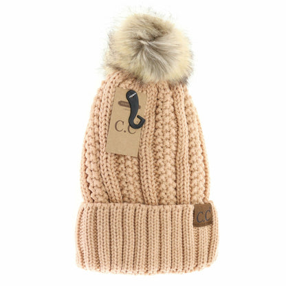 Customizable Winter Beanie with Fur Pom, Warm Soft Acrylic Hat with Embroidery, Stylish Cold Season Essential, Unique Gift Idea - Nifty Decor & More