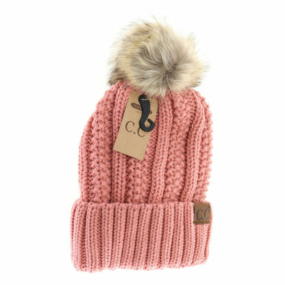 Customizable Winter Beanie with Fur Pom, Warm Soft Acrylic Hat with Embroidery, Stylish Cold Season Essential, Unique Gift Idea - Nifty Decor & More