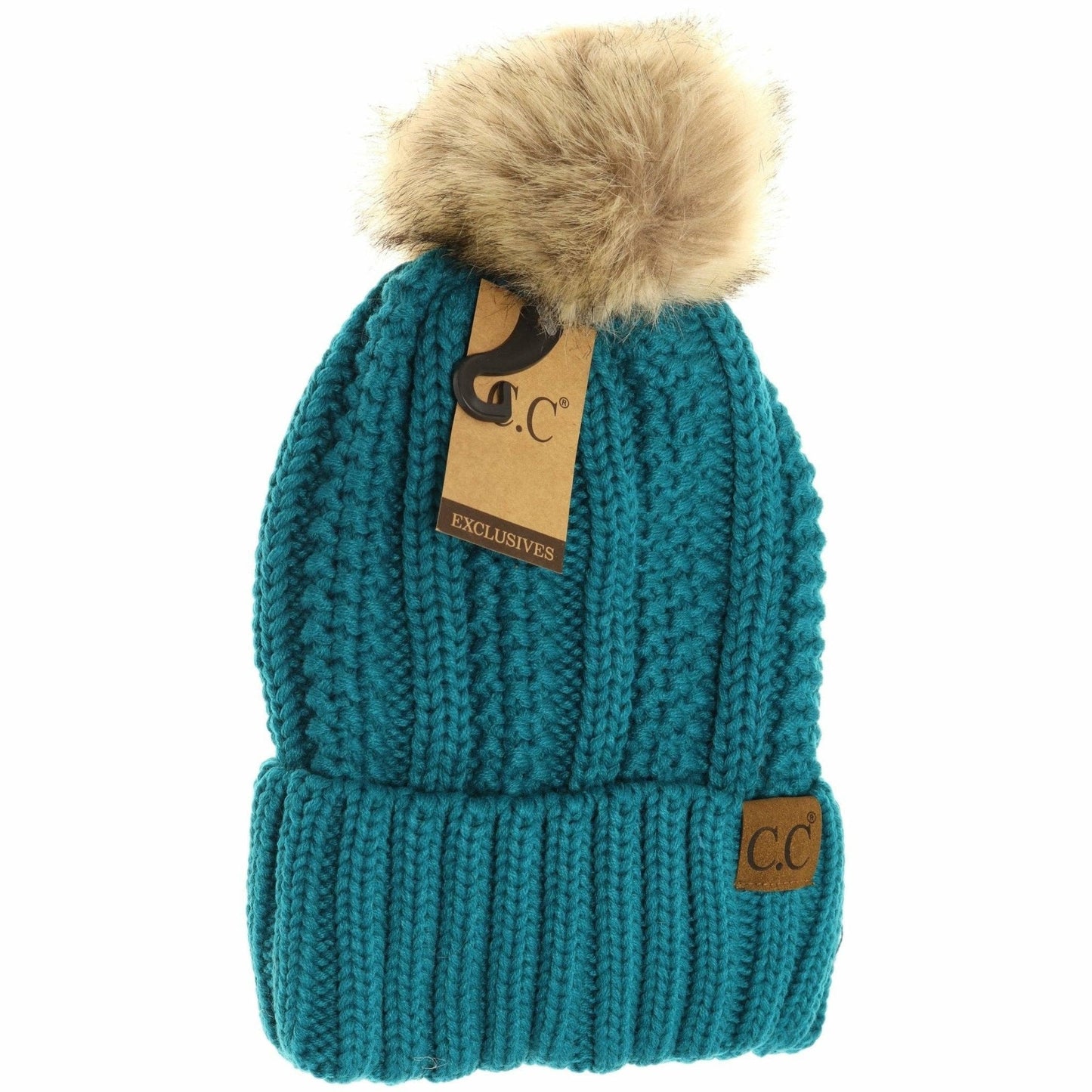 Customizable Winter Beanie with Fur Pom, Warm Soft Acrylic Hat with Embroidery, Stylish Cold Season Essential, Unique Gift Idea - Nifty Decor & More