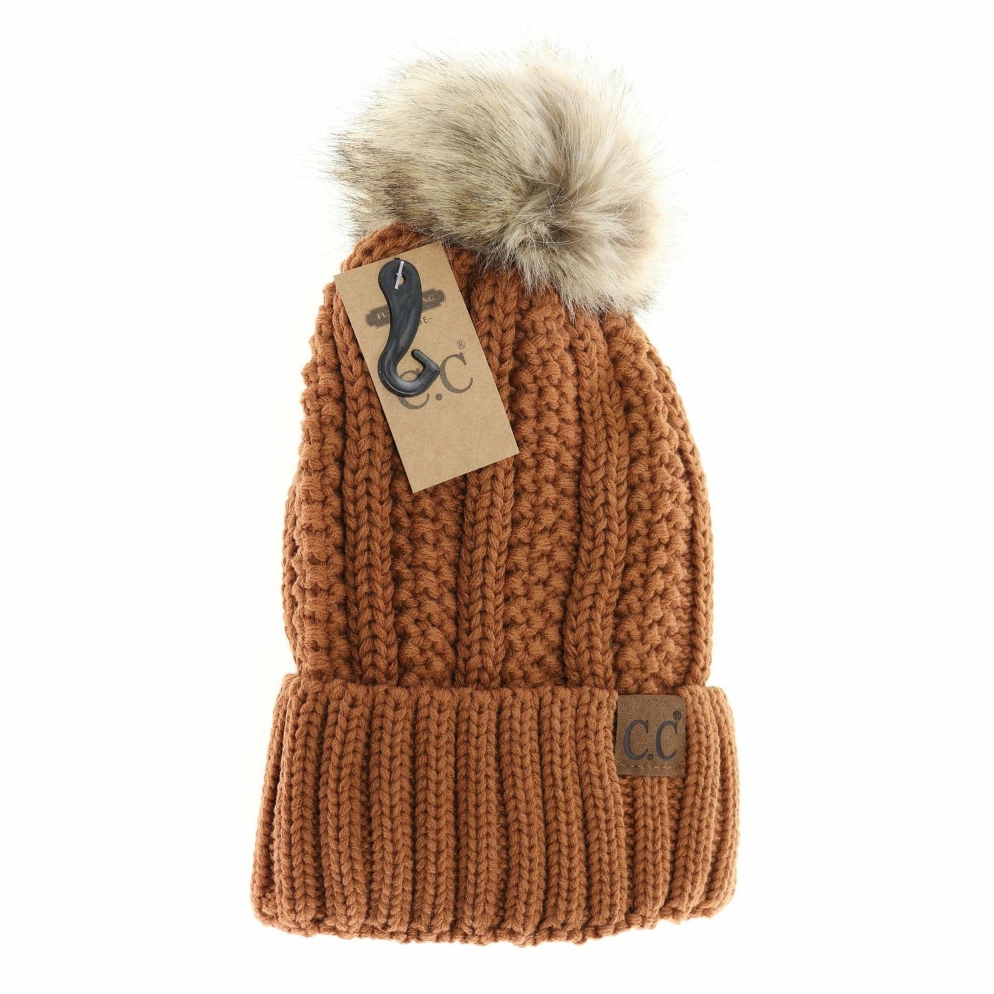 Customizable Winter Beanie with Fur Pom, Warm Soft Acrylic Hat with Embroidery, Stylish Cold Season Essential, Unique Gift Idea - Nifty Decor & More
