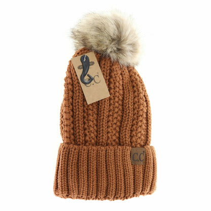 Customizable Winter Beanie with Fur Pom, Warm Soft Acrylic Hat with Embroidery, Stylish Cold Season Essential, Unique Gift Idea - Nifty Decor & More