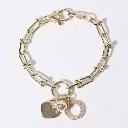CZ Gold Charm Bracelet with Heart Crystal Accents - Nifty Decor & More