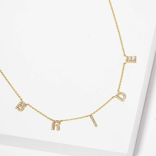 CZ Gold-Dipped BRIDE Letters Necklace GCR ONE SIZE