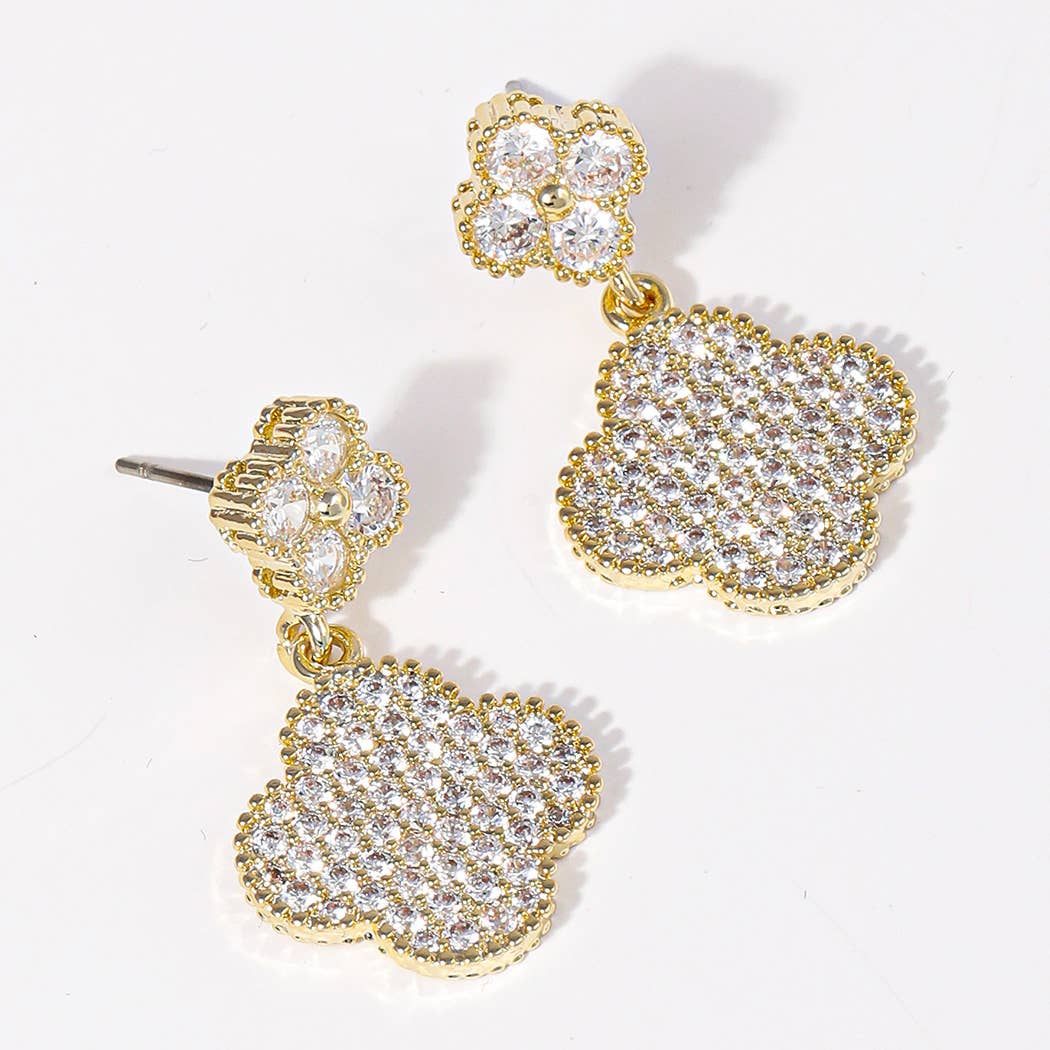 CZ Pave Clovers 14k Gold Plated Post Earrings ONE SIZE EG