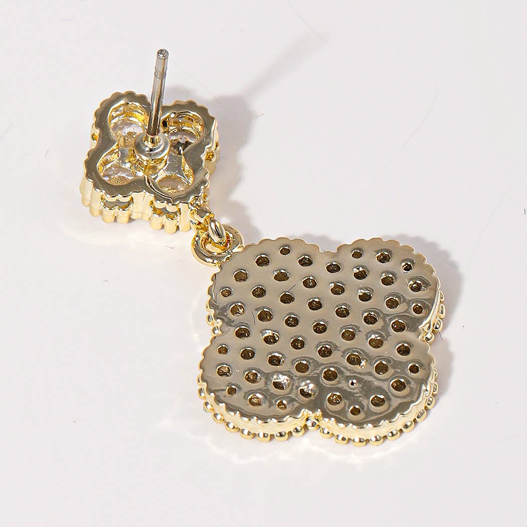 CZ Pave Clovers 14k Gold Plated Post Earrings