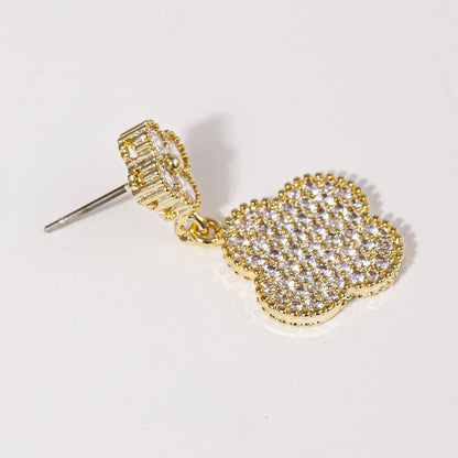 CZ Pave Clovers 14k Gold Plated Post Earrings - Nifty Decor & More
