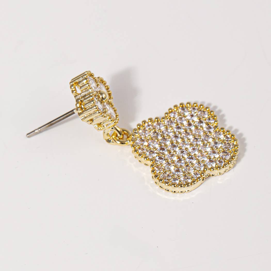 CZ Pave Clovers 14k Gold Plated Post Earrings