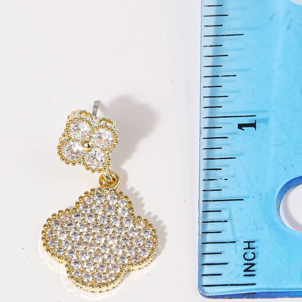 CZ Pave Clovers 14k Gold Plated Post Earrings