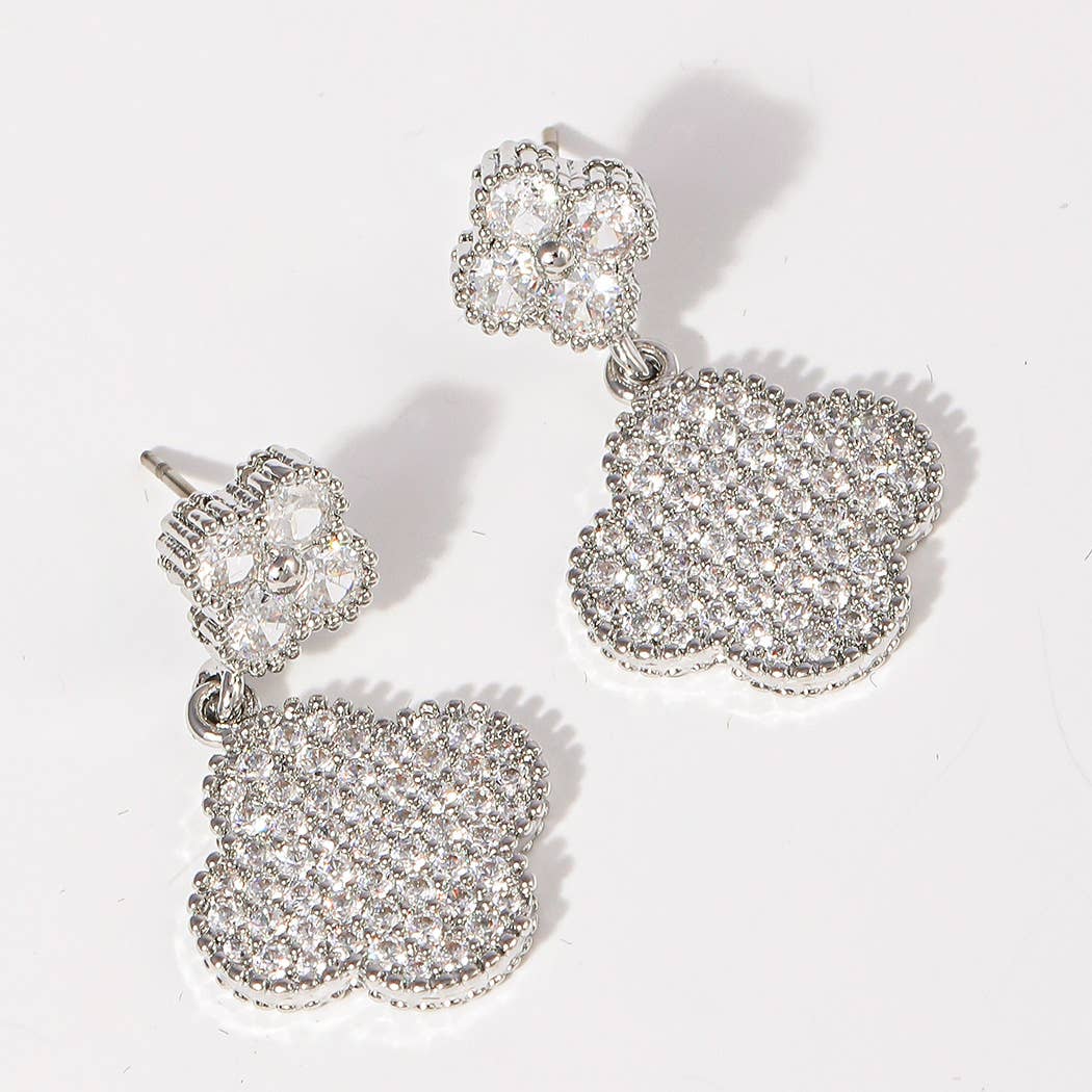 CZ Pave Clovers 14k Gold Plated Post Earrings ONE SIZE EX