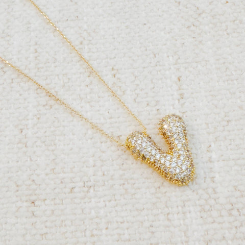 Crystal Bubble Initial Necklace, Sparkling Preppy Charm Necklace, Trendy Accessory for Women, Gift Idea Accessories V