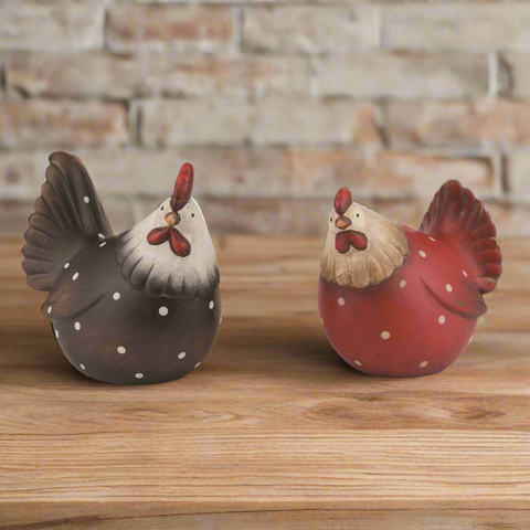 Terracotta Spring Rooster Set - Resin Farmhouse Décor for Rustic Home & Garden - Charming Rooster Figurines