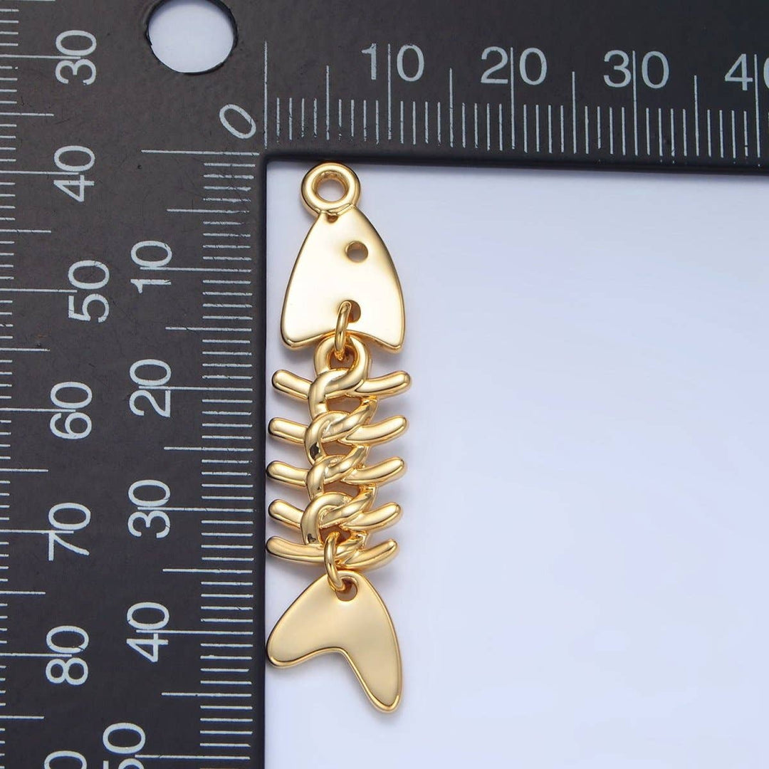 Fish Skeleton Multidimensional Charm 24K Gold Filled 45mm Minimalist