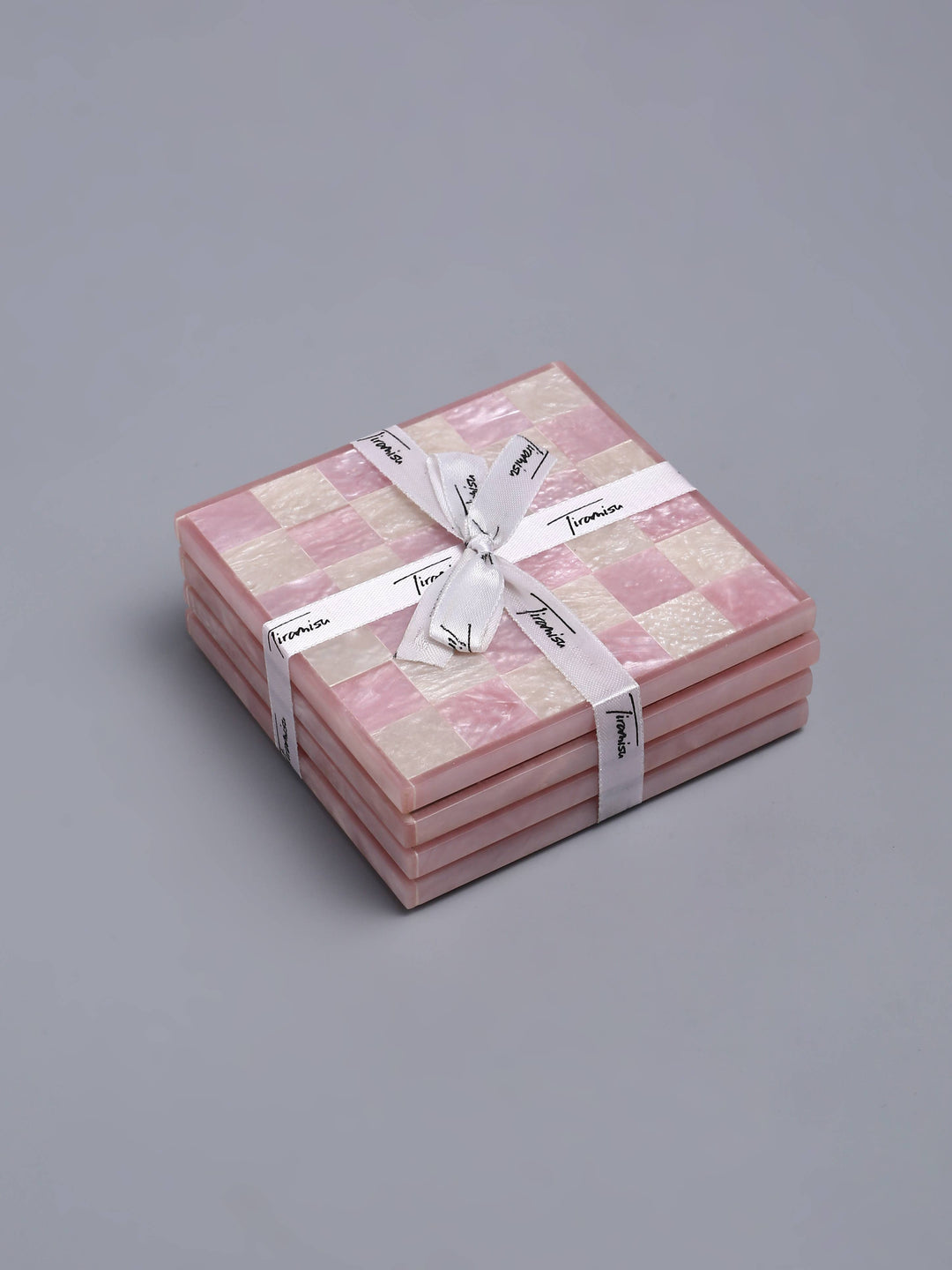 Pink Check Resin Coaster Set of 4