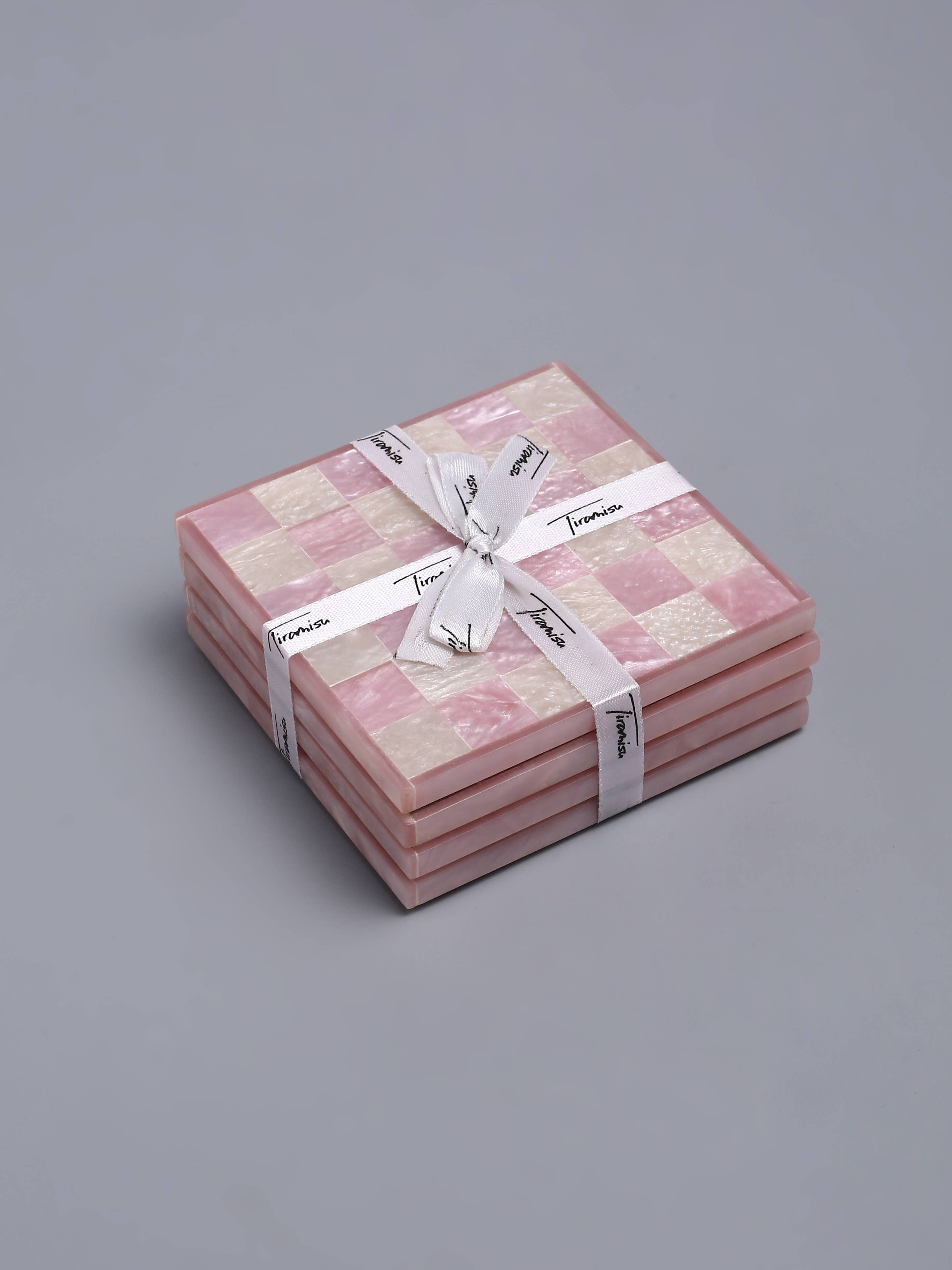 Pink Check Resin Coaster Set of 4