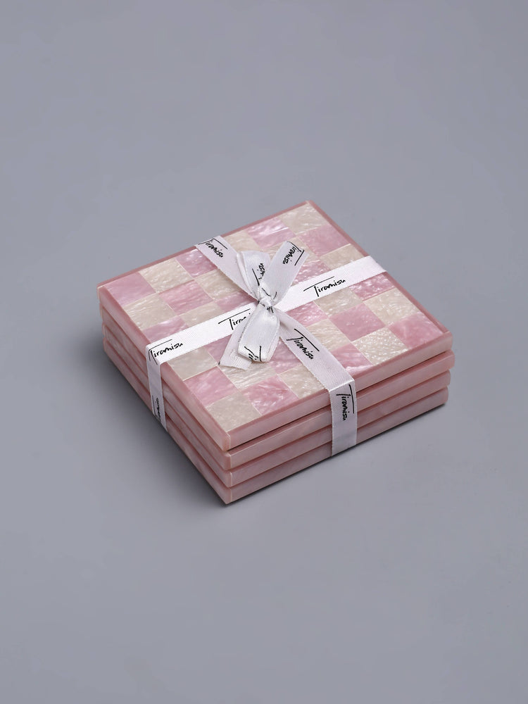 Pink Check Resin Coaster Set of 4
