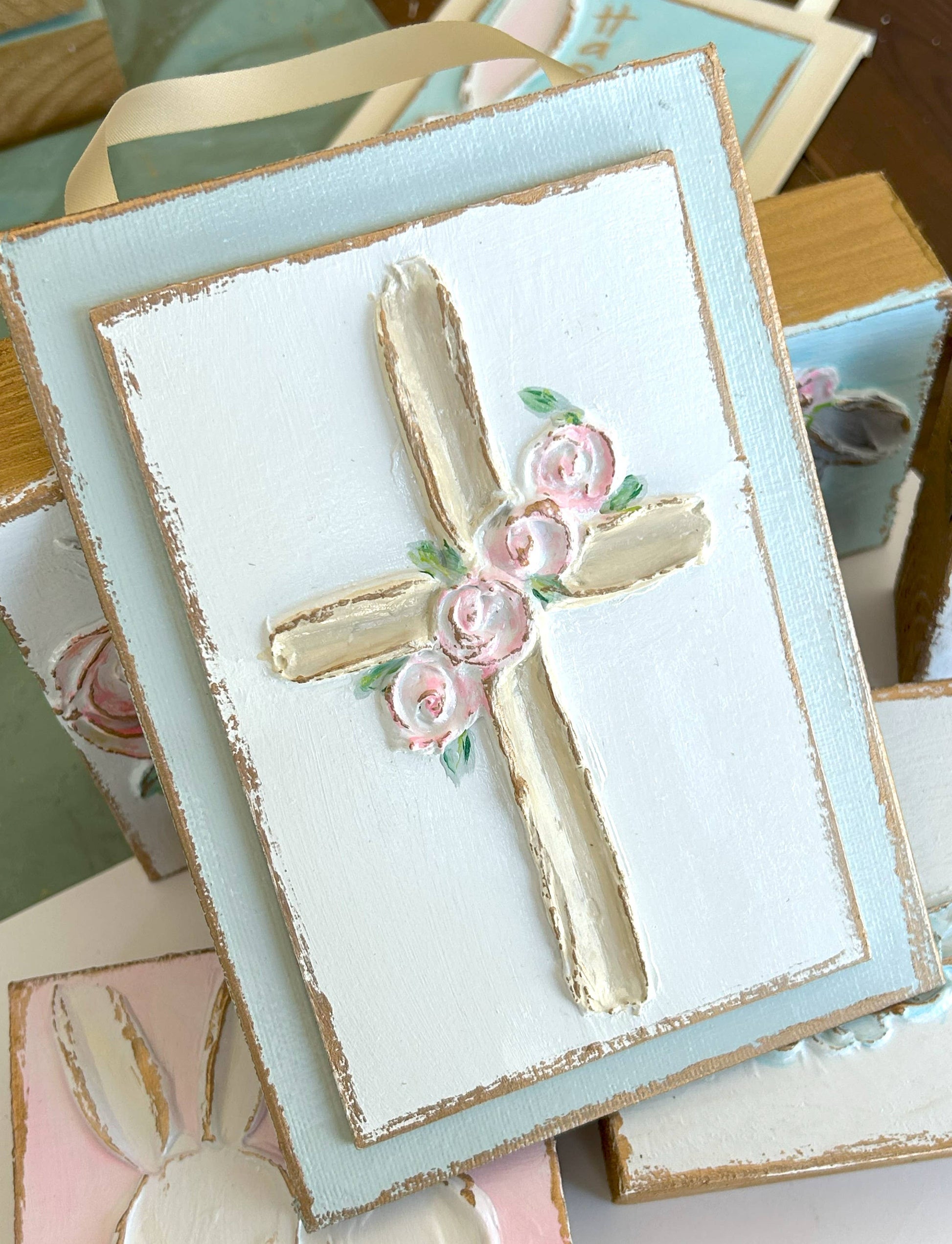 Cross with roses panel | Easter Spring wedding baptism