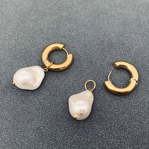 Pearl Charm Huggie Earrings, 18K Stainless Steel, Elegant Everyday Wear, Perfect Gift for Her